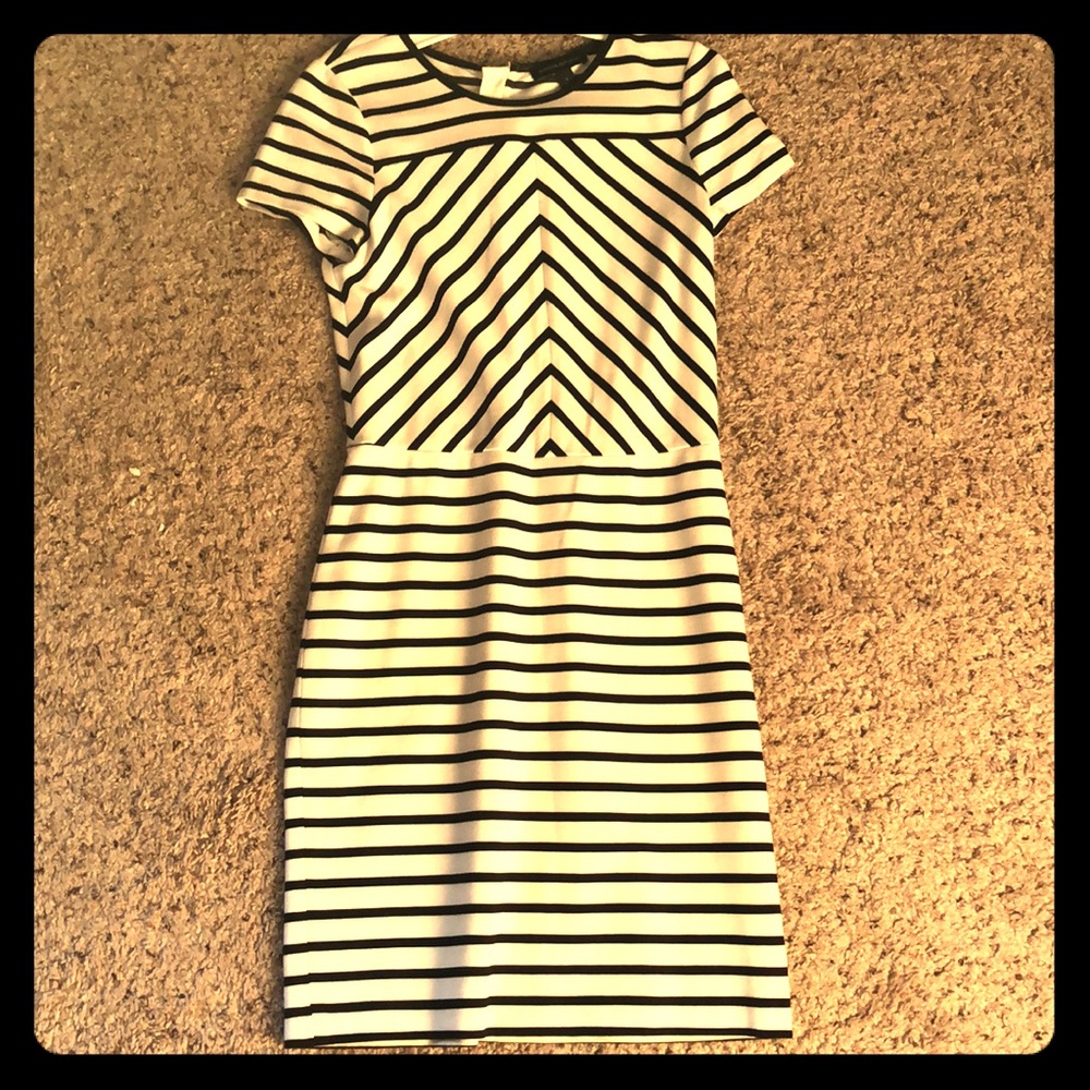 New Leather trimmed black & white striped dress